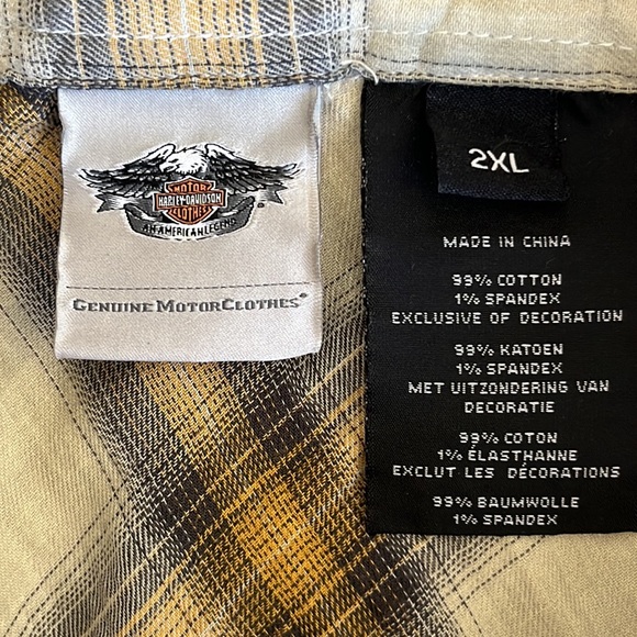 HARLEY DAVIDSON Short Sleeve Pearl Button Shirt in Gold Gray Plaid Womens 2XL - Picture 6 of 8